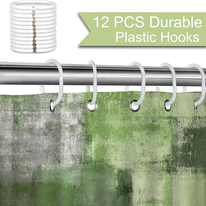Mocsicka Abstract Shower Curtain Grey Abstract Art Painting Shower Curtain Bathroom Bathtub Curtain 72x72 Inch with 12 Hooks (Green)