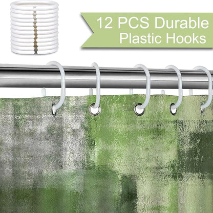 Mocsicka Abstract Shower Curtain Grey Abstract Art Painting Shower Curtain Bathroom Bathtub Curtain 72x72 Inch with 12 Hooks (Green)