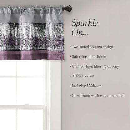 Lush Decor Night Sky Sequins Valance Curtain Single, 52"W x 18"L Purple & Gray - Kitchen Curtains Valances For Windows - Bathroom Curtains Window