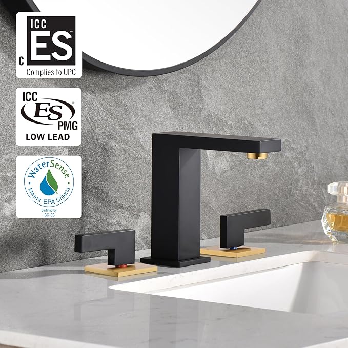 sumerain Widespread 8 inch Bathroom Faucet, Black Bathroom Sink Faucet, 3 Hole Bathroom Faucet
