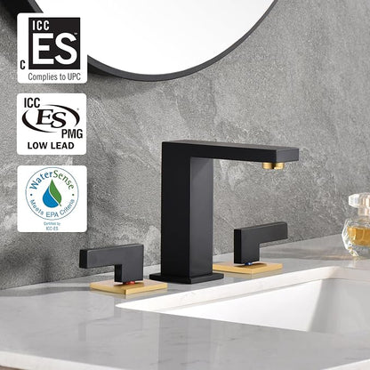 sumerain Widespread 8 inch Bathroom Faucet, Black Bathroom Sink Faucet, 3 Hole Bathroom Faucet