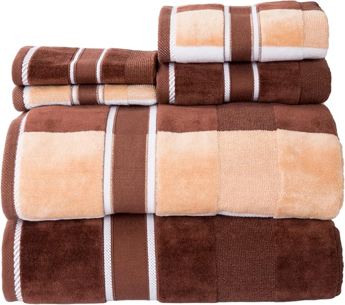 Lavish Home Bathroom Towels Set, Bathroom Accessories, Beige, Set of 6 | Includes 2 Bath Sheets, 2 Hand Towels, and 2 Wash Cloths, Soft 525 GSM 100% Cotton Set for Shower, Gym, Dorm, and Spa