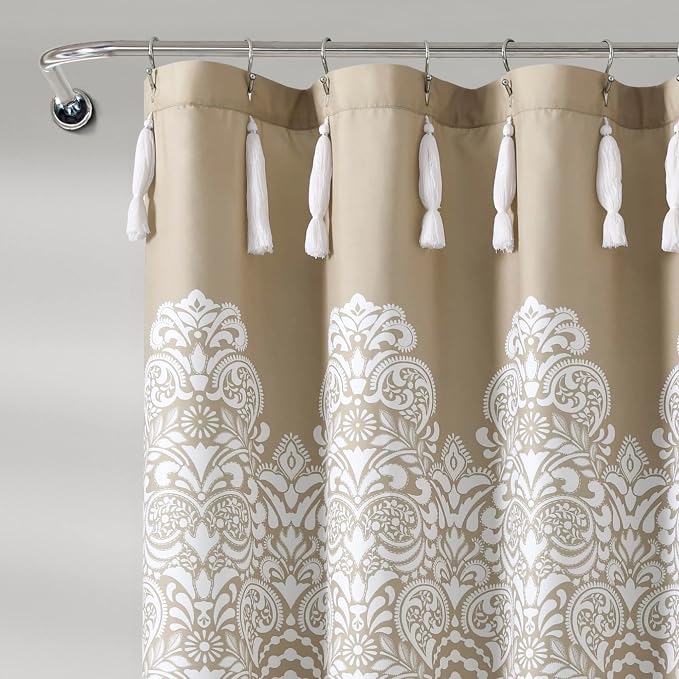 Lush Decor Boho Medallion Shower Curtain Single 72" W x 72" L Neutral - Boho Shower Curtains for Bathroom Decor - Beige Bathroom Curtain