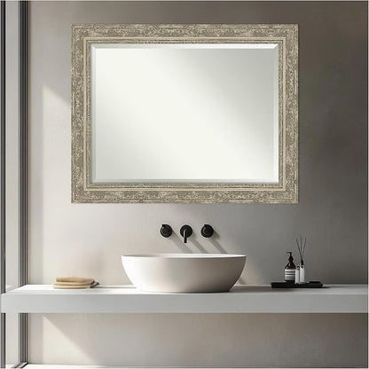 Amanti Art Silver Bathroom Mirror for Over Sink, 28x22 Filigree Silver Rectangle Vanity Mirror, Medium Traditional Frame, Hangs Horizonally and Vertically, Bathroom Wall Decor, Beveled Edge