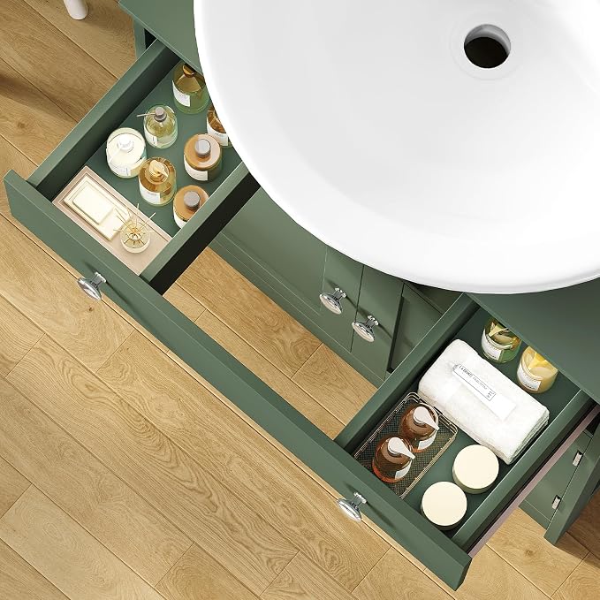 TEENFON Pedestal Sink Storage Cabinet with 2 Doors and Drawer, Bathroom Sink Cabinet, Under Sink Cabinet with U-Shape Cut-Out, Green