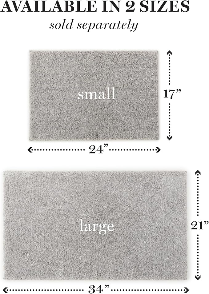 MARTHA STEWART Drylon Microfiber Bath Rug - 1 Piece, Ultra Soft Plush, Non-Slip, Thick, Washable Bathroom Rugs, Home Decor Accessories, Household Essentials, Large Bath Mat, 21" x 34", Light Gray