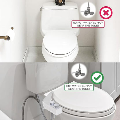 BIDETbidet Left/Right Reversible WARM WATER Ultra-Slim Bidet Attachment with Temperature Control, Interchangeable Knob Set, Hinged Nozzle, Non-Electric, Easy Install, Fits Most Toilets, Off-White
