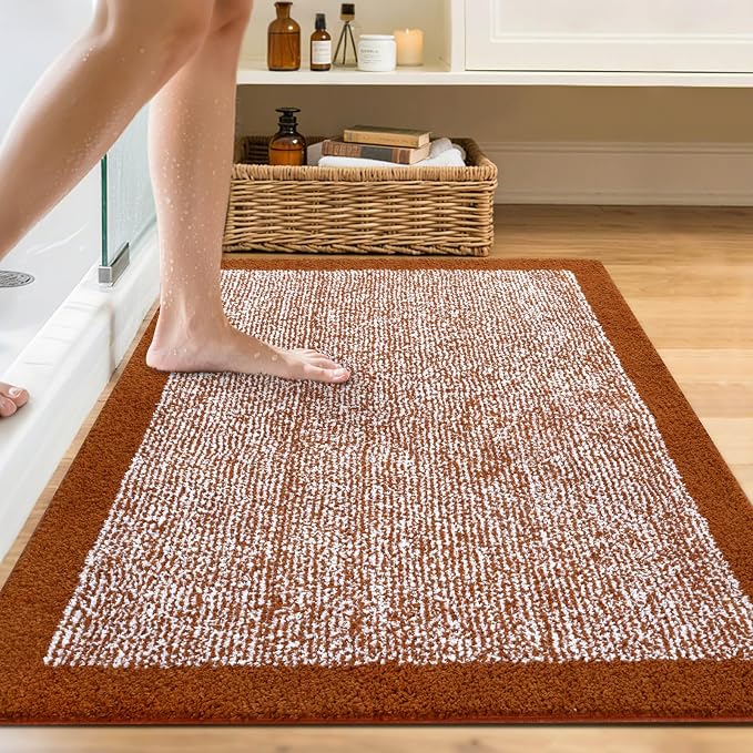 48x32 Large Bathroom Rugs Washable Non Slip, Bath Mat for Bathroom Floor Tub, Soft Absorbent Quick Dry Mats for Shower, Bathtub,Home Decor(Coral Orange)