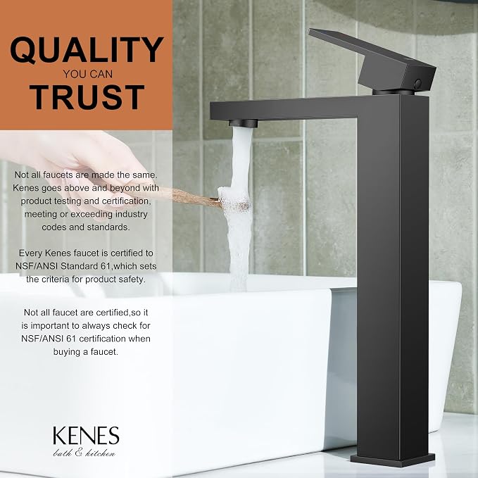 Matte Black Vessel Sink Facuet Single Hole, Tall Bathroom Sink Faucet | Vessel Bowl Faucet with Pop Up Drain & Supply Lines, Lead-Free cUPC & NSF Certified, 1 Hole Faucet for Vanity RV Restroom