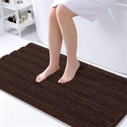 OLANLY Thick Large Bathroom Rugs 45x27, Soft Chenille Bath Rugs, Brown | Absorbent Striped, Rubber Backing, Machine Wash Dry, Bath Mats for Bathroom Floor, Tub and Shower, Home Decor Accessories