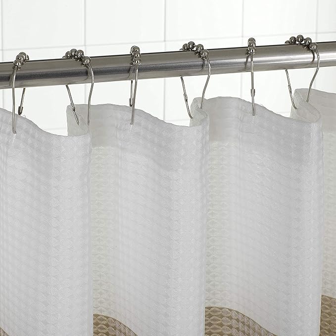 Dainty Home Bathroom 3D Textured Bath Ombre Waffle Shower Curtain Set with 12 Roller Ball Hooks, 70x72 Water Resistant Polyester Fabric. Washable, Durable, Perfect Stylish Shower Curtain Decor