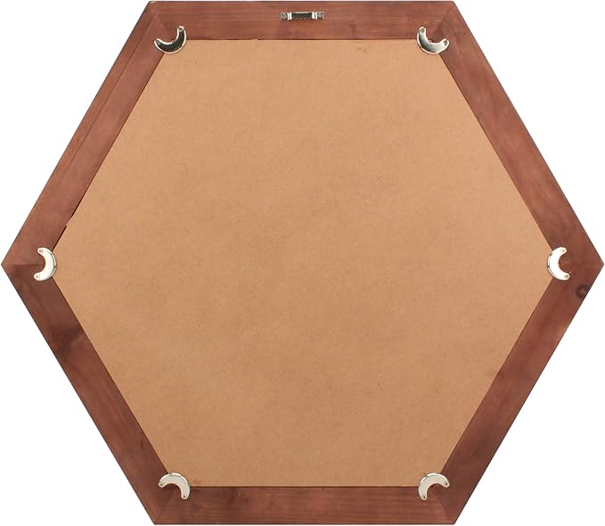 Stonebriar Decorative 24" Hexagon Wall Mirror with Redwood Frame and Attached Hanging Bracket, Decorative Country Rustic Decor for The Living Room, Bedroom, Bathroom, Hallway, and Entryway