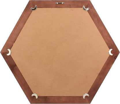 Stonebriar Decorative 24" Hexagon Wall Mirror with Redwood Frame and Attached Hanging Bracket, Decorative Country Rustic Decor for The Living Room, Bedroom, Bathroom, Hallway, and Entryway