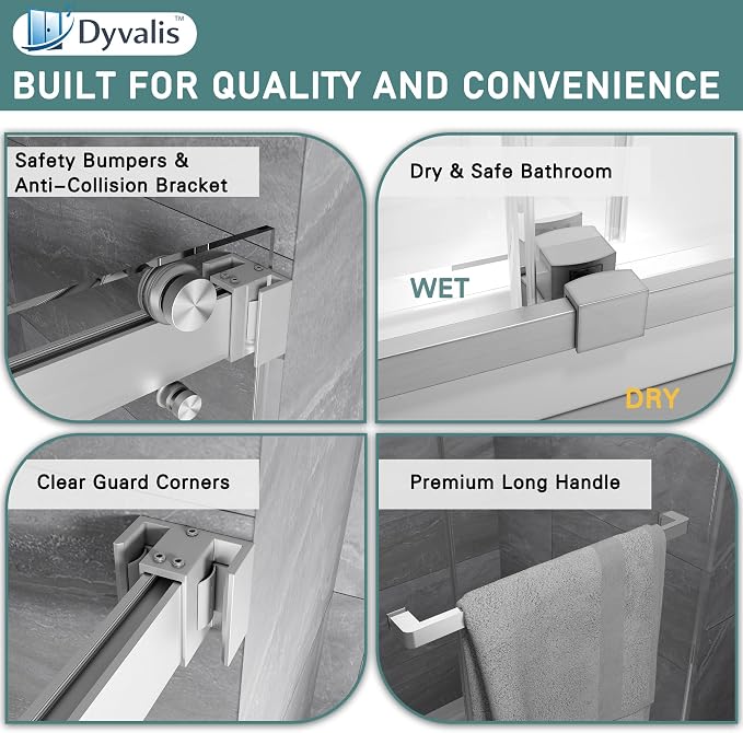 55-60" W x 72"H Frameless Double Sliding Shower Door for Walk-In Shower,5/16" (8mm) SGCC Certified Clear Tempered Safety Glass,Easy-Clean Coating,Quiet Heavy-Duty Roller System,Brushed Nickel