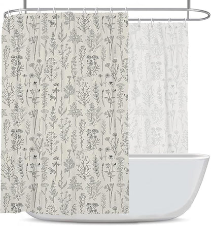 Coxila Vintage Floral Shower Curtain Extra Wide Large Long Clawfoot Tub Wrap Around Flower Retro Farmhouse Rustic Country Spring Botanical Cottage Bathroom 108 x 72 Inch Polyester Fabric 18 Pack Hooks