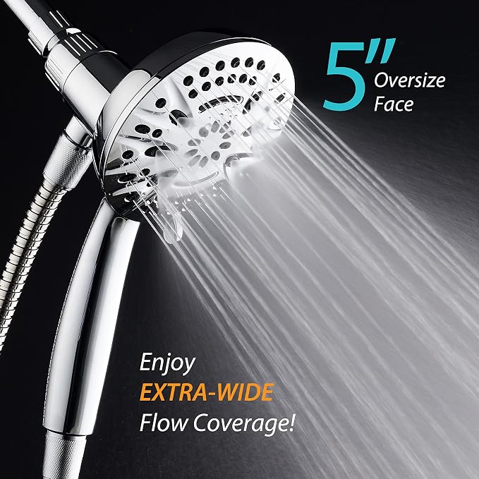 AquaDance New Magnetic Docking 8-setting High Pressure Handheld Shower Head | Space-age Magnetic Guidance Bracket System, Giant 5-inch Face, Extra-long 72-inch Stainless Steel Hose - All Chrome Finish