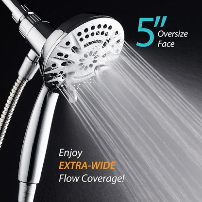 AquaDance New Magnetic Docking 8-setting High Pressure Handheld Shower Head | Space-age Magnetic Guidance Bracket System, Giant 5-inch Face, Extra-long 72-inch Stainless Steel Hose - All Chrome Finish
