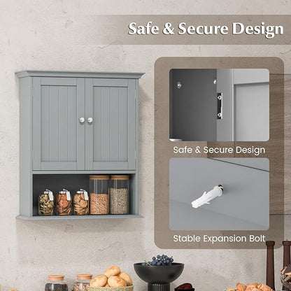 Giantex Wall Mounted Medicine Cabinets - Above Toilet Bathroom Cabinet with Adjustable Shelf, Open Shelf, Over The Toilet Space Saver Storage Cabinet for Laundry Room, Kitchen, Cupboard (Gray)