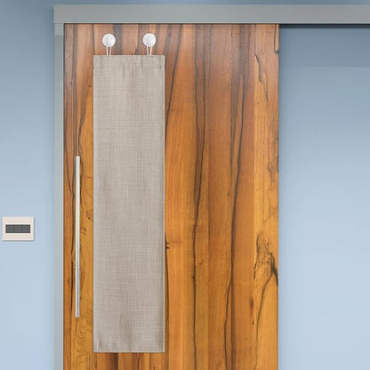 NICETOWN Small French Door Curtains with Self Adhesive Hooks, Thermal Insulated Faux Linen Blackout Door Curtains for Glass Multimedia Classroom Office (8W x 36L, 1 Panel, Angora)