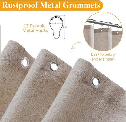 Extra Long Linen Shower Curtain 90 Inch Long Shower Curtains Set with Hooks for Bathroom Boho Farmhouse Fabric Neutral Cloth Modern Cottage Core Waterproof,Taupe Burlywood