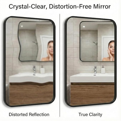30x36 Inch Matte Black Rounded Rectangle Bathroom Vanity Mirror | For Over-Sink Bathrooms, Powder-Coated Iron Frame, Layered Shadow Box Look, Two-Way Mount, Protective Packaging