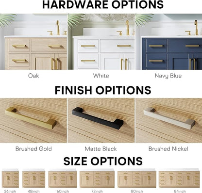 48-Inch Bathroom Vanity with Sink W/ 2 Doors & 8 Drawers & 1 Flip Drawer, Oak Vanity W/Brushed Gold Handles