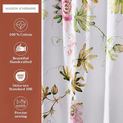 Maison d' Hermine Shower Curtain 100% Cotton One Panel 70"x72" Washable Fabric Shower Curtains for Bathroom, Easy Hanging with 12 Button Holes - Home Hotel Spa Easter Gifts (Passion - White)