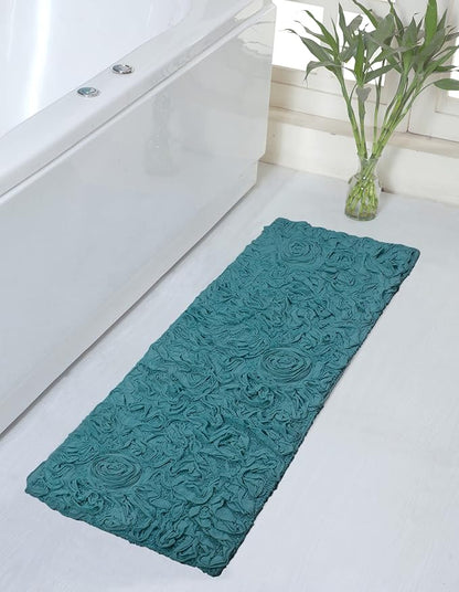 Home Weavers Bell Flower Collection 100% Cotton Tufted Bath Rugs, Extra Soft and Absorbent Bath Rugs, Non-Slip Bath Mats, Machine Washable, Bath Mats for Bathroom Floor and Tub, 21"x54" Runner, Blue