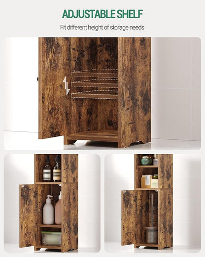 Hzuaneri Bathroom Storage Cabinet, Small Corner Floor Cabinet with 2 Doors | Narrow Toilet Paper Cabinets with Adjustable Shelf, Bathroom Organizer for Small Spaces, 7.9"D x 9.8"W x 29.5"H Rustic Brown