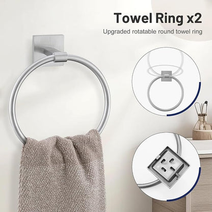 Lairuier 10-Piece Brushed Nickel Bathroom Accessories, Towel Bar Set | Bathroom Hardware Set Includes SUS304 23.6" Towel Bar, Towel Ring, Toilet Paper Holder and Towel Hooks Wall Mounted