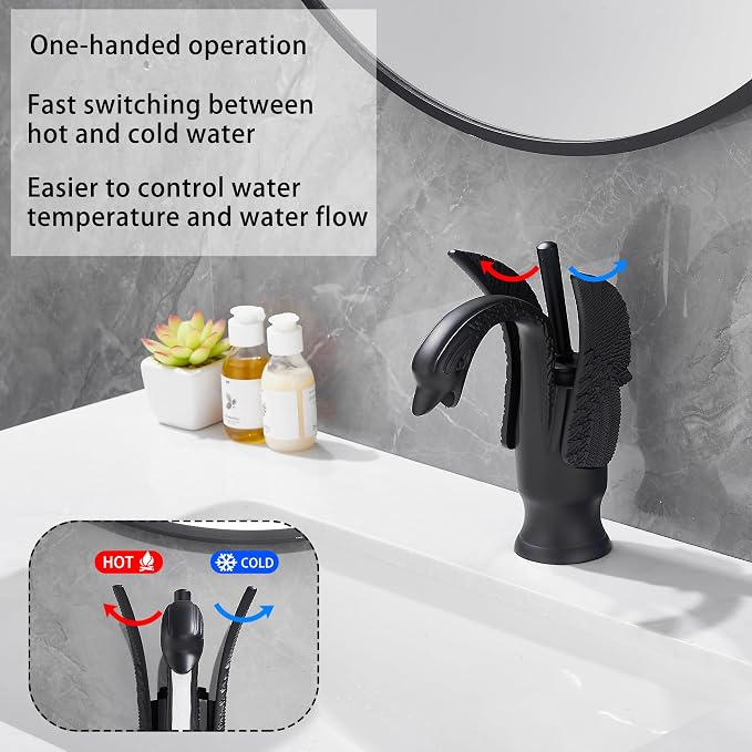 Bathroom Faucet Matte Black Swan Single Handle 1 Hole Bathroom Vanity Faucet Basin Tap Deck Mount Lavatory