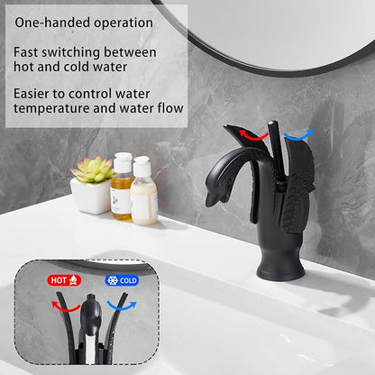 Bathroom Faucet Matte Black Swan Single Handle 1 Hole Bathroom Vanity Faucet Basin Tap Deck Mount Lavatory