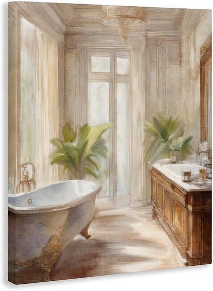Serenity Bath Floral Still Life, 24 x 30 Inch Canvas Wall Art | Stupell Industries · By Kim Allen · Ready to hang · Perfect for bathroom or bedroom · Made in USA