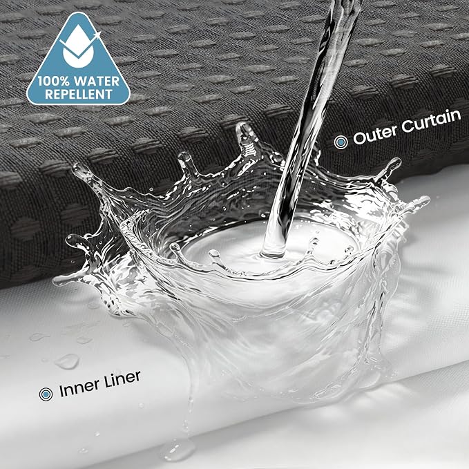 EUTXL Heavyweight No Hook Shower Curtain with Liner, Charcoal Grey,71x86 | Snap in Liner, 256GSM Thick Waffle Fabric, Hotel Luxury Spa, Corner Magnets, Quick Dry, Waterproof & Washable, Extra Long