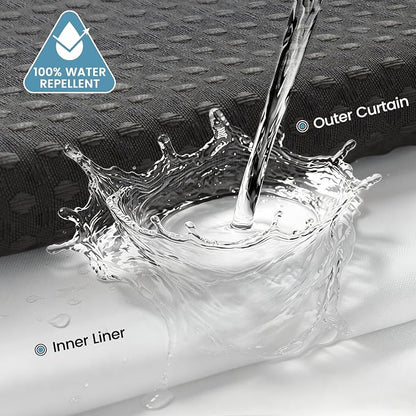 EUTXL Heavyweight No Hook Shower Curtain with Liner, Charcoal Grey,71x86 | Snap in Liner, 256GSM Thick Waffle Fabric, Hotel Luxury Spa, Corner Magnets, Quick Dry, Waterproof & Washable, Extra Long