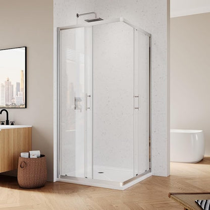 ELEGANT 34" D x 34" W x 72" H Corner Double Sliding Shower Door, Chrome Finish Frame, 1/4" ANSI Tempered Glass, Space-Saving for Small Bathroom