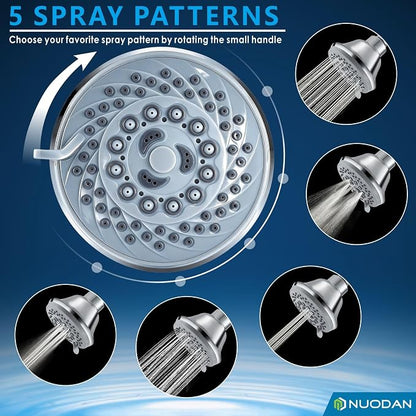 High Pressure Shower Head - 5 Spray Modes Powerful Pressure Boosting Showerhead For Bathroom - Perfect Universal Replacement for Rain Shower Heads(Chrome)