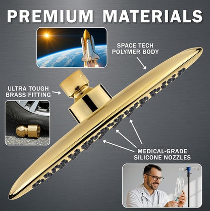 Waterfall Showerhead - 2.5 GPM - Polished Brass | 9 Inch Large Overhead Rain Shower Head With Self-Clean Nozzles, Adjustable Brass Ball Joint, High Flow Best With Extender Arm