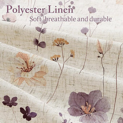 Plum Linen Watercolor Floral Fabric Shower Curtain, 72x72 | Linen Fabric, Modern Minimalist Floral Print, Machine Washable, Rustproof Grommets, for Bathroom Home