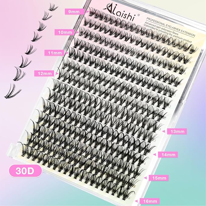 Lash Clusters DIY Cluster Eyelash Extensions 280pcs 9‑16mm 30D Wispy D Curl Natural Volume Lashes–Waterproof Fake Cat Eye Fluffy Individual Soft Clusters(16MIX2-1-X)