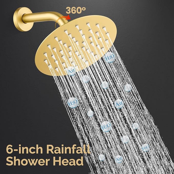 Airuida Shower Faucet Set with Tub Spout,6" Bathtub Faucet-Brushed Gold | Male Threads Rough-In Valve,Round Head Shower System,Tub and Shower Kit Set