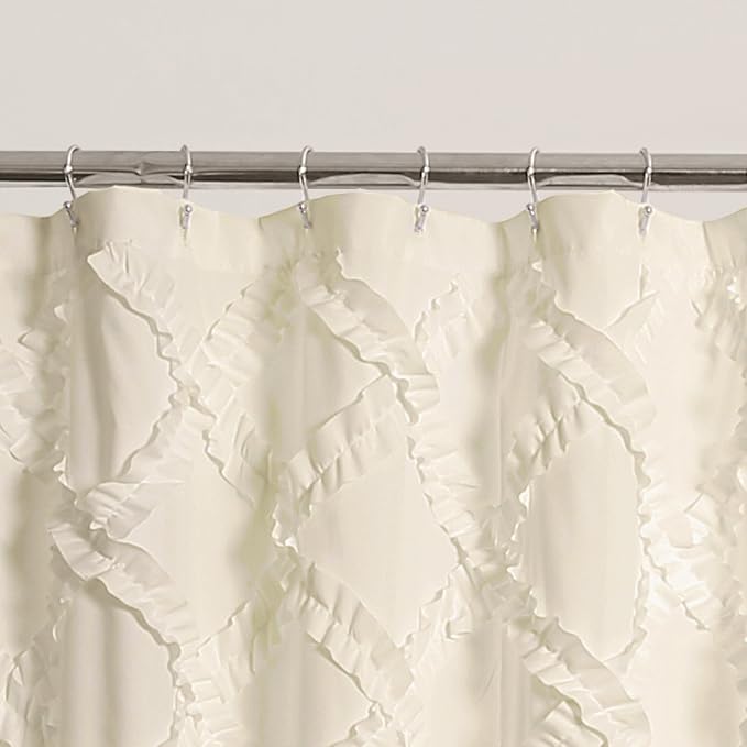 Lush Decor, Ivory/Pale Yellow Ruffle Diamond Shower Curtain | Textured Shabby Chic Farmhouse Style Design, x 72, 72" x 72"