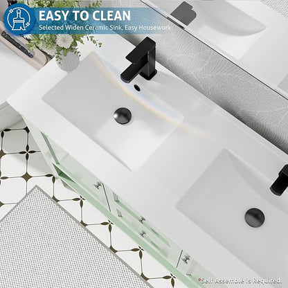 eclife 48" Bathroom Vanity with Sink Combo, Modern Painted Vanities Cabinet w/Wide Opening Storage Shelf, 2 Drawers, Soft Closing Doors and Undermount White Sink Faucet Drain, Green