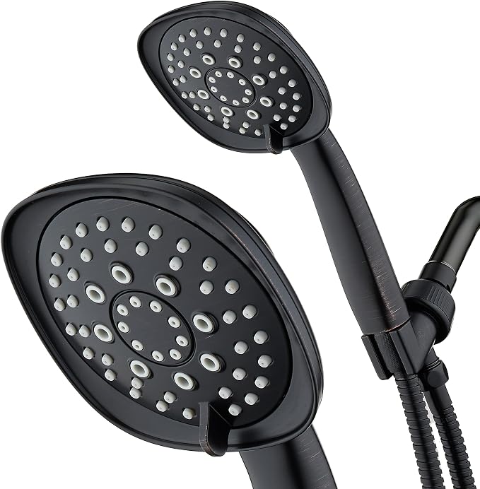 AquaDance, Oil-Rubbed Bronze Luxury Square 6-setting High-Pressure Hand Extra-Long 72" Stainless Steel Hose, Bracket, Solid Brass Fittings, Finish. Premium Handheld Shower Head from Top American