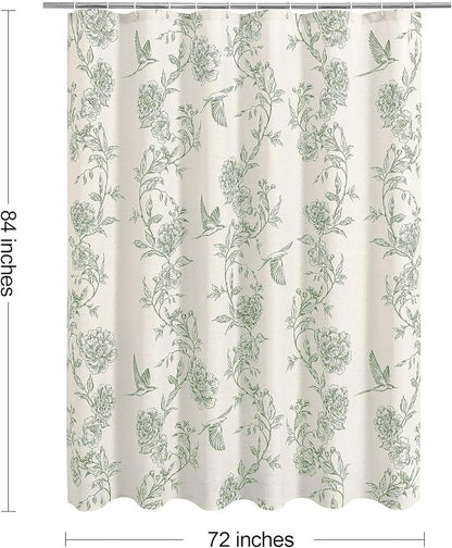 MitoVilla Extra Long Sage Green Cotton Shower Curtain for Bathroom,72 x 84 | Extra Long BoHo Cottagecore Hummingbird Spring Shower Curtains, Modern Farmhouse Country Floral Bathroom Décor, 72 x 84
