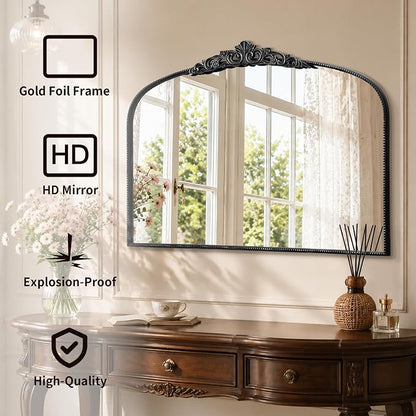 Micasso Oversized Black Arched Mirror: 55"x36" Baroque Vintage Wall Mirror | French Antique Traditional Ornate Decorative for Entryway/Bedroom/Bathroom/Hallway/Fireplace - Home Decor for Living Room