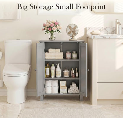 SUPER DEAL Modern Bathroom Floor Storage Cabinet with Adjustable Shelf and Double Door Rust Proof, Living Room Modern Home Furniture Storage Organizer Cabinet, Grey