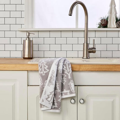 SKL Home Christmas/Winter Mod Tree Hand Towel Set-2pc, 100% Cotton, Gray | 500 GSM. Soft & absorbent. Reversible jacquard pattern. Great for the bathroom, kitchen or bar & holiday gift.