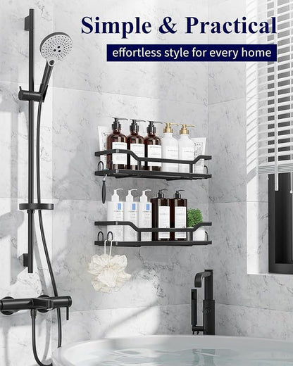 Kitsure Shower Caddy, Adhesive Shower Organizer, X-Large, Black | Stainless Steel Shelf for Inside Shower, No Drill Bathroom Organizers and Storage, Home Decor Accessories