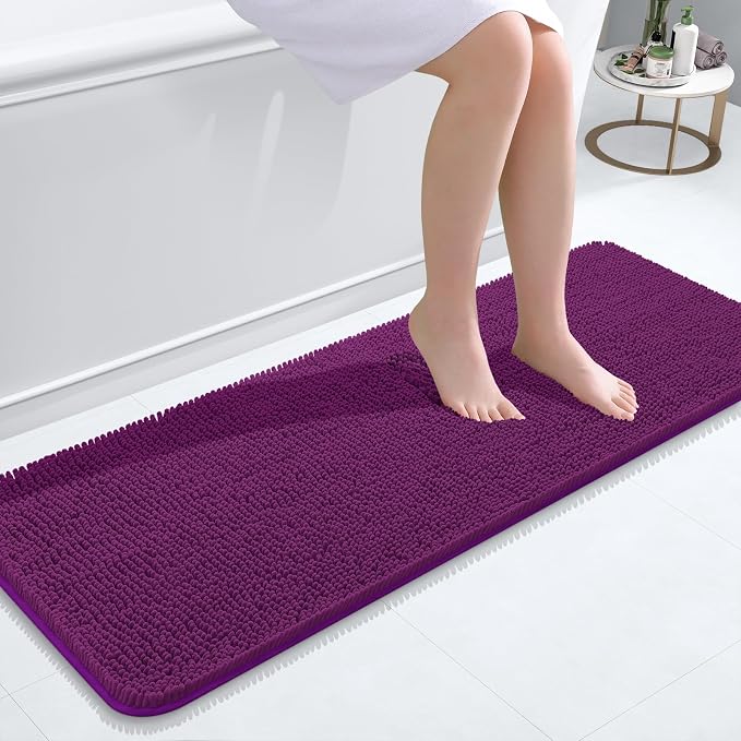 OLANLY Bathroom Runner Rugs 47x17, Extra Soft Absorbent Chenille Bath Rugs | Purple, Quick-Drying Rubber Backing, Washable Long Bath Mat for Bathroom Floor, Tub and Shower, Home Decor Accessories
